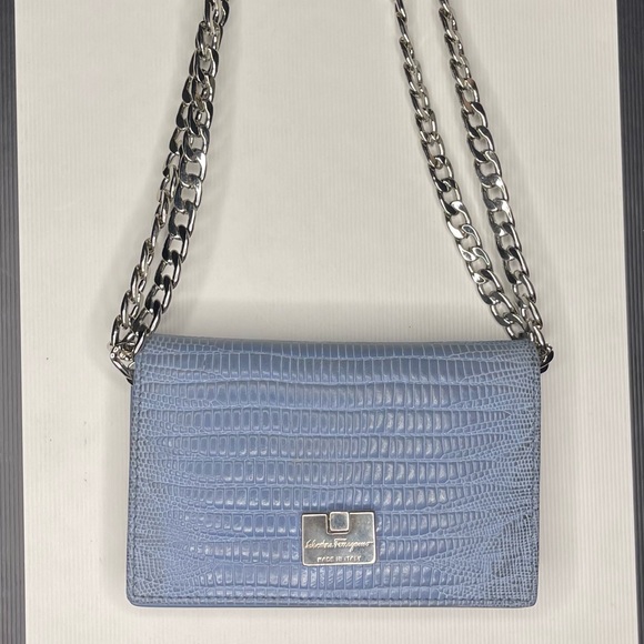 Salvatore Ferragamo Handbags - SALVATORE FERRAGAMO Reptile Embossed Leather Compact Wallet